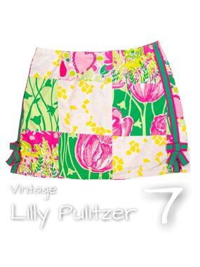 Vintage Lilly Pulitzer Lion Floral Girls Tulip + Heart + Bow Skort Skirt 7